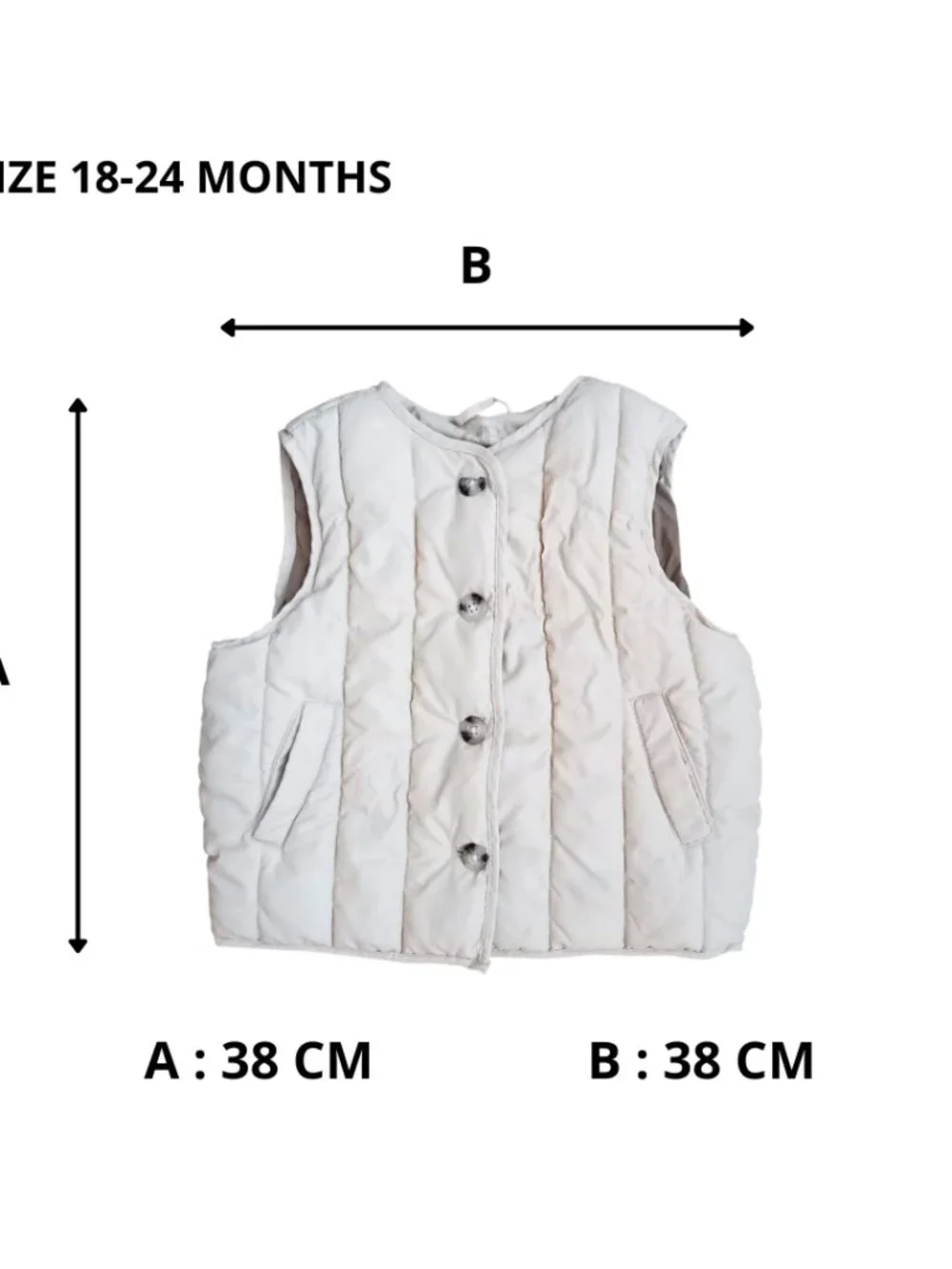 Zara Kids Puffer Vest Off-White - Quilted Sleeveless Jacket, Size 18-24 Months